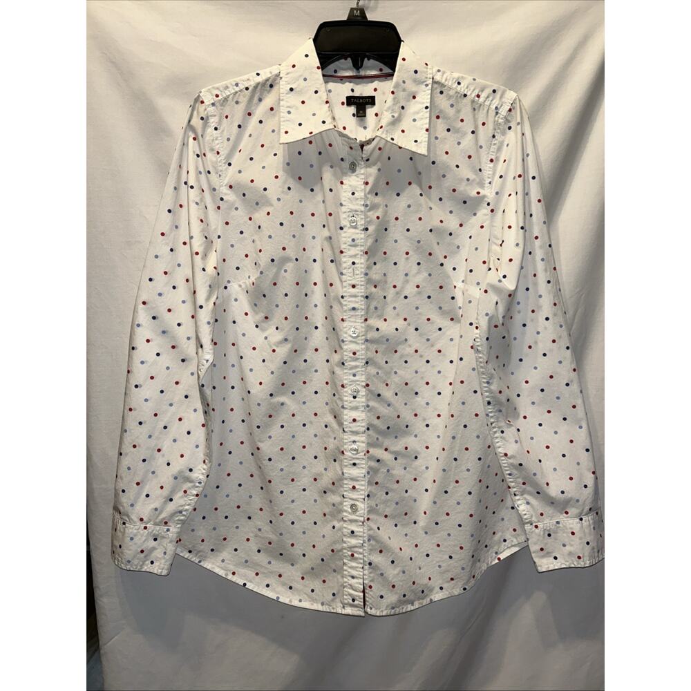 Talbots Women’s Medium Cotton Button Down Blouse Shirt Polka Dot Career